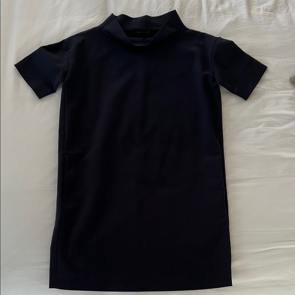 COS Navy Mock Turtleneck Short Sleeve Dress